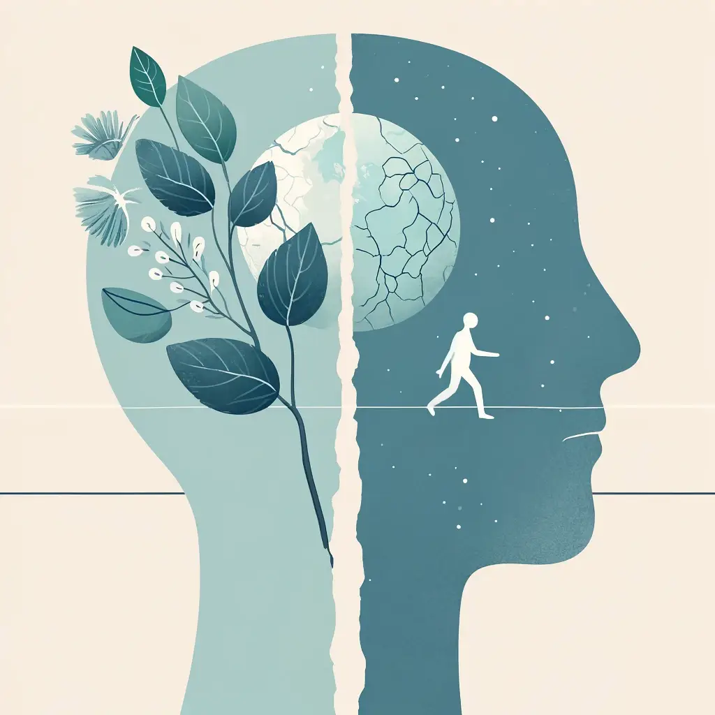Ilustración sobre el proceso emocional y psicológico de superar una separación de pareja.